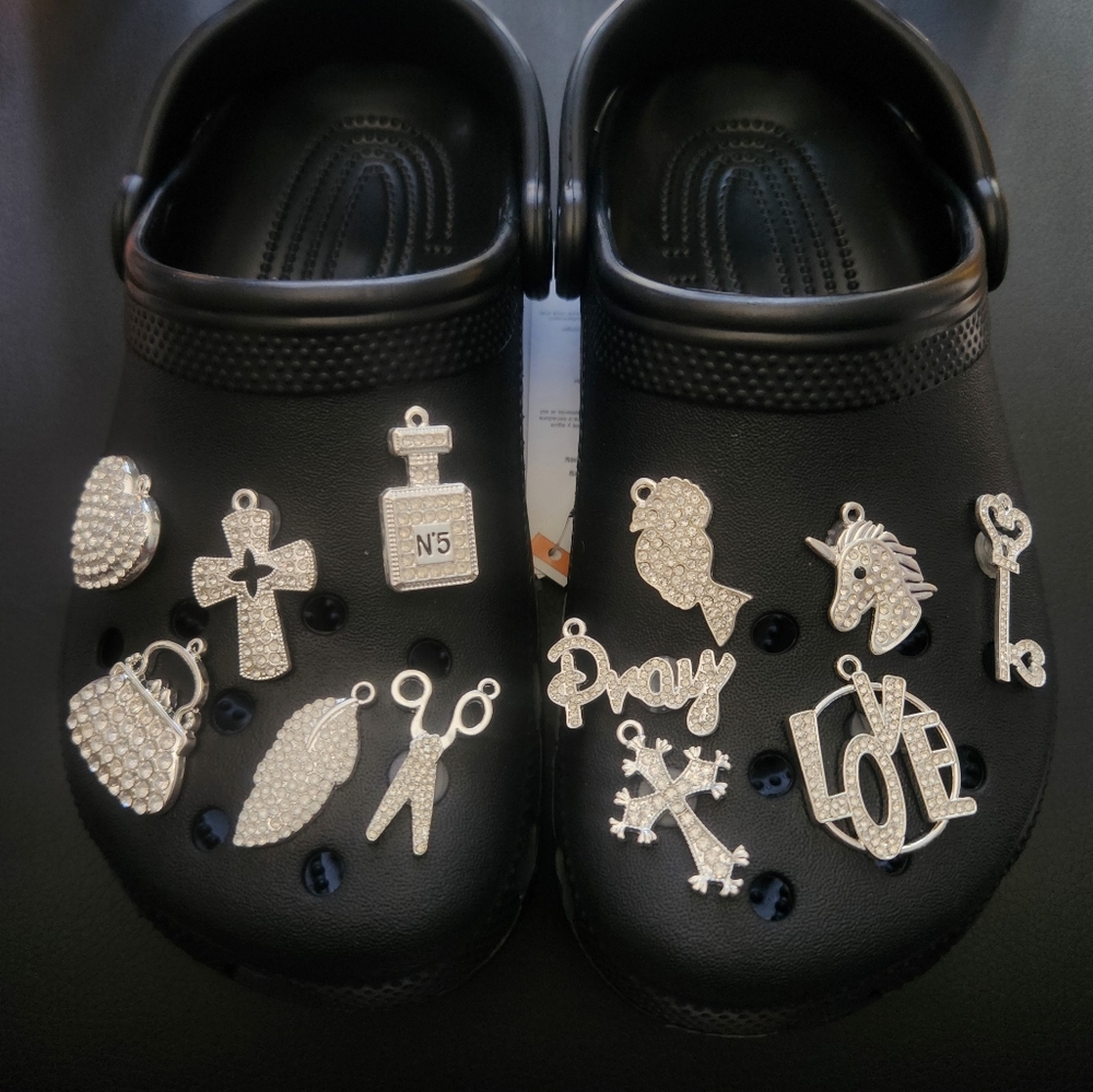 4 piece silver rhinestone croc charms